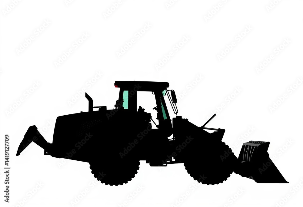 Silhouettes of bulldozer and loader, isolated on white background, ample copy space, icon, isolated Silhouettes of bulldozer and loader, isolated on white background, ample copy space, icon, isolated