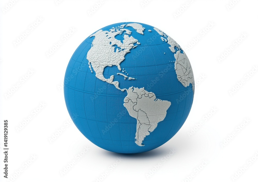 Vibrant Blue Globe with Detailed Map of North and South America Vibrant Blue Globe with Detailed Map of North and South America