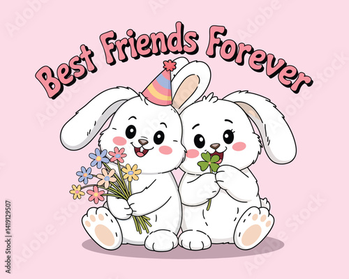 2d vector illustration card happy celebration day best friend forever design printable with lettering and design element 
