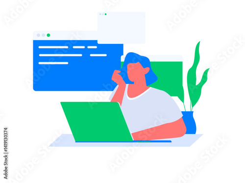 Programming teaching development flat character vector concept operation hand drawn illustration
