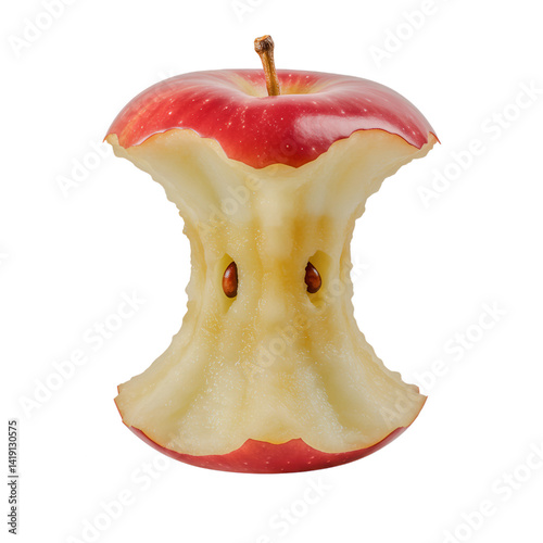 Close-up of a Perfectly Eaten Red Apple Core, Isolated on White Background