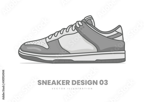 Fashion Sneaker Vector Illustration. Modern flat design sneaker featuring clean outlines, vibrant color panels, and subtle shading, isolated on a white background.