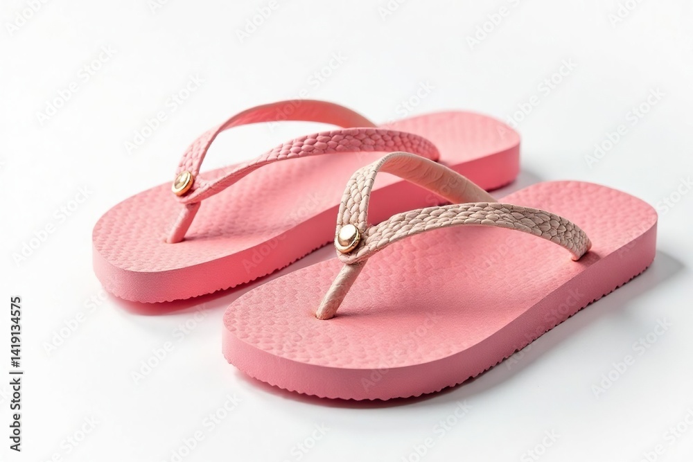 Pair of isolated flip-flops on white background, photography, product Pair of isolated flip-flops on white background, photography, product