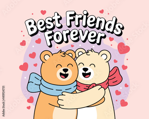 2d vector illustration card happy celebration day best friend forever design printable with lettering and design element 
