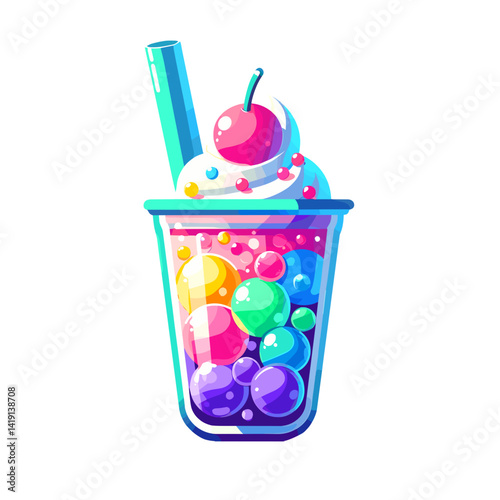 Colorful Bubble Tea Vector Illustration – Transparent Background Boba Drink Clipart 