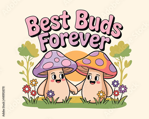 2d vector illustration card happy celebration day best friend forever design printable with lettering and design element 

