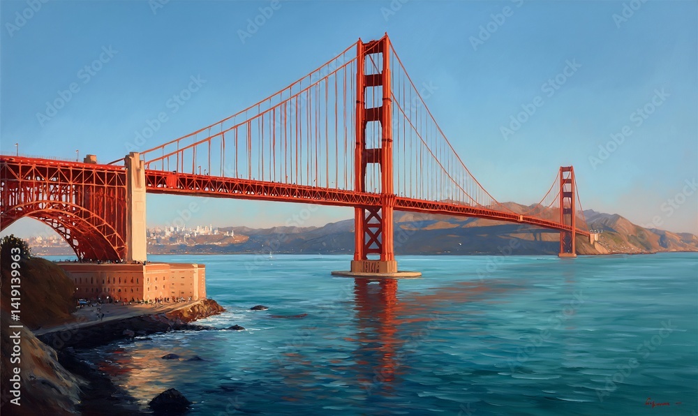 Naklejka premium Golden Gate Bridge landscape painting