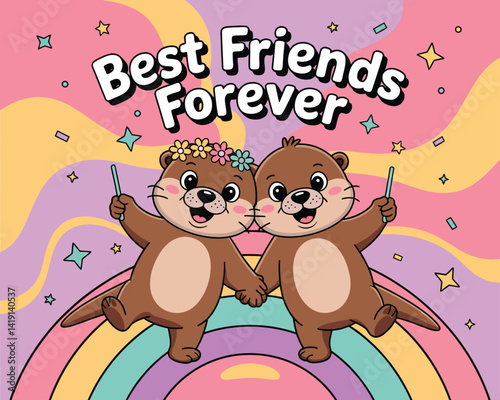 2d vector illustration card happy celebration day best friend forever design printable with lettering and design element 
