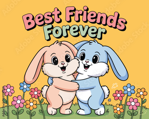 2d vector illustration card happy celebration day best friend forever design printable with lettering and design element 
