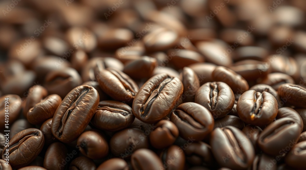 Close-up view of roasted coffee beans. A detailed, high-quality image of a large pile of freshly roasted coffee beans, showcasing their rich brown color and unique texture Close-up view of roasted coffee beans. A detailed, high-quality image of a large pile of freshly roasted coffee beans, showcasing their rich brown color and unique texture