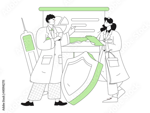 Medical characters fighting the epidemic flat vector concept operation hand drawn illustration
