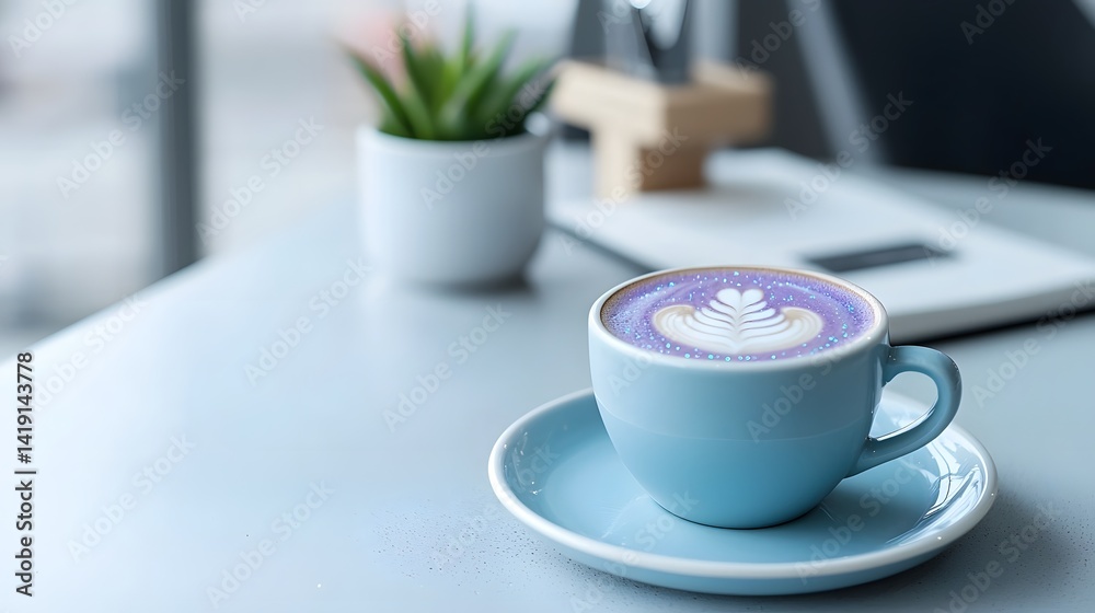 Mesmerizing galaxy inspired latte with swirling purple and blue hues creating a captivating cosmic caf aesthetic This digital art image evokes a sense of wonder and imagination Mesmerizing galaxy inspired latte with swirling purple and blue hues creating a captivating cosmic caf aesthetic This digital art image evokes a sense of wonder and imagination