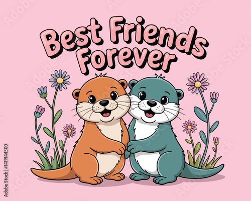 2d vector illustration card happy celebration day best friend forever design printable with lettering and design element 
