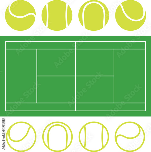 Tennis ball logo. Isolated tennis ball on white background. Ball set