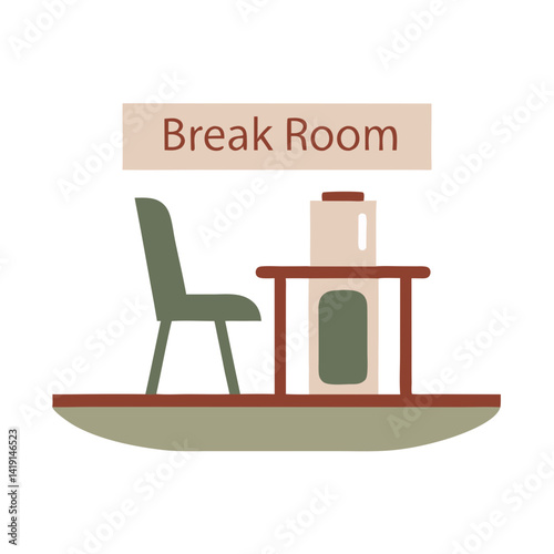 Minimalist Break Room Icon Featuring Green Chair and Table  