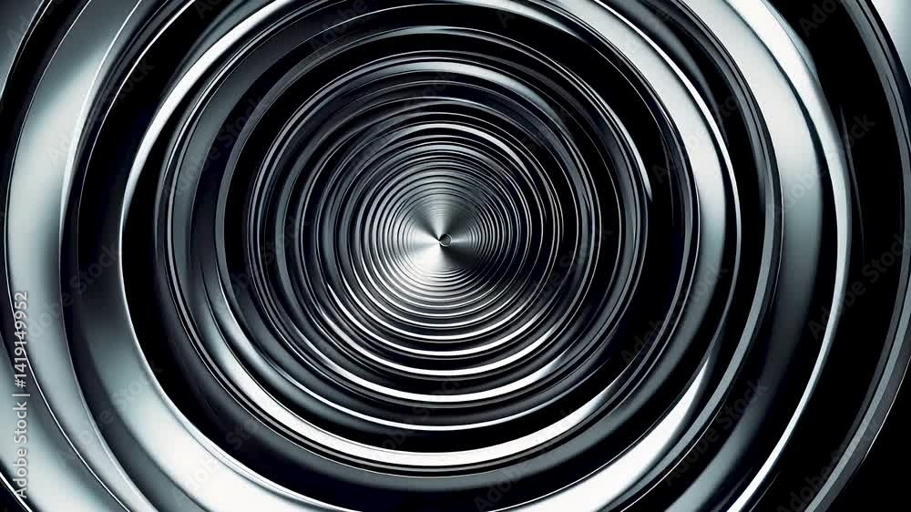 Shiny circular metal tunnel with concentric reflections and depth illusion