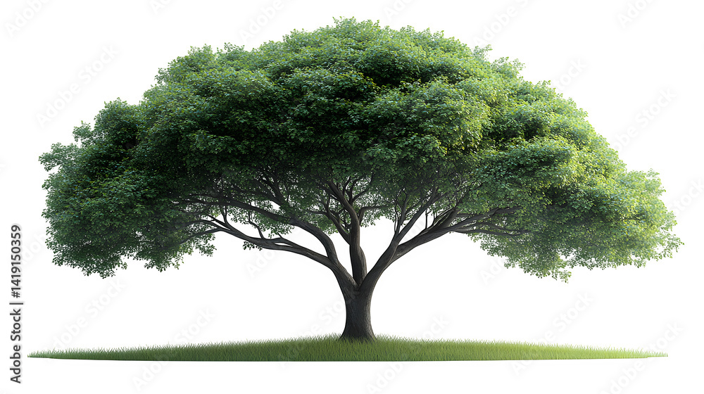 realistic 3D tree design with green foliage, isolated on white background realistic 3D tree design with green foliage, isolated on white background