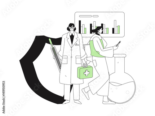 Medical characters fighting the epidemic flat vector concept operation hand drawn illustration
