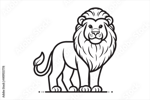 Lion Standing Pose  Bold Outline Drawing