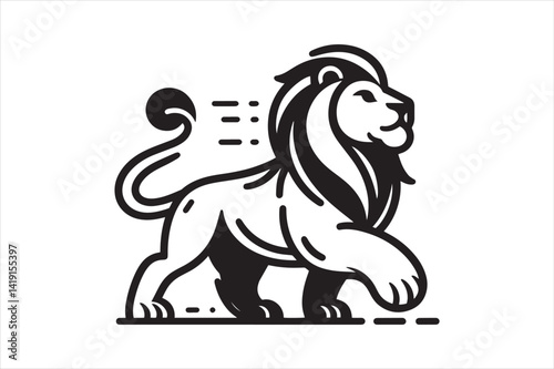 Strong Lion in Profile  Black and White Outline
