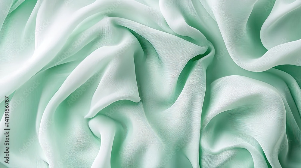 Obraz premium Close-up view of a soft, mint-green fabric draped in folds.
