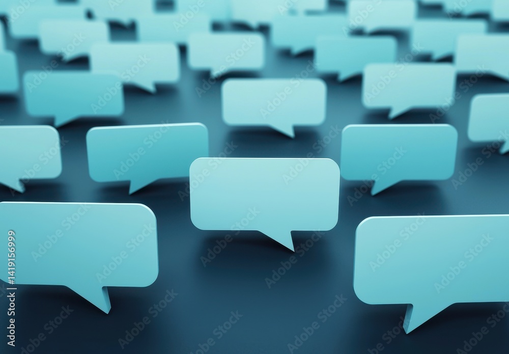 Background of Multiple Blue Speech Bubbles with Dark Surface