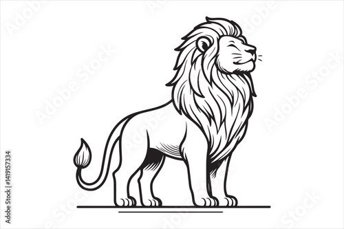 Outline Lion Portrait  Strong and Majestic Vector