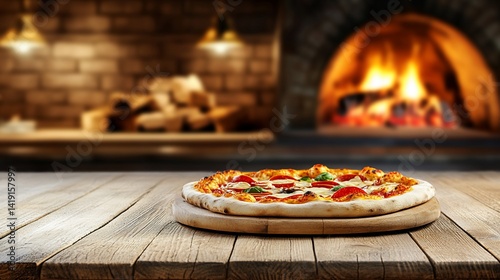 Rustic pizza wood oven background menu