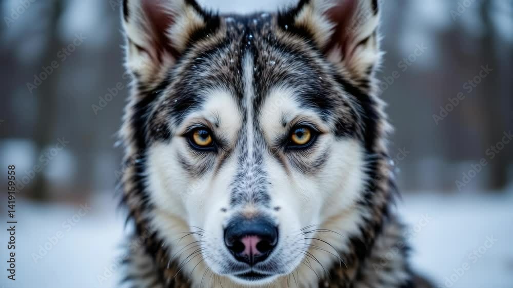 Siberian husky with ice crystals on fur, deep gaze, cold environment, loyal and wild spirit, majestic animal concept, Generative AI. Siberian husky with ice crystals on fur, deep gaze, cold environment, loyal and wild spirit, majestic animal concept, Generative AI.