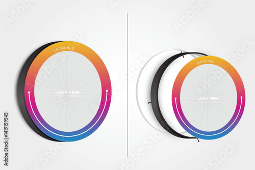 Round wall signage with fixing details, Wayfinding ceiling signage 3d and 2d illustration Direction sign vector
