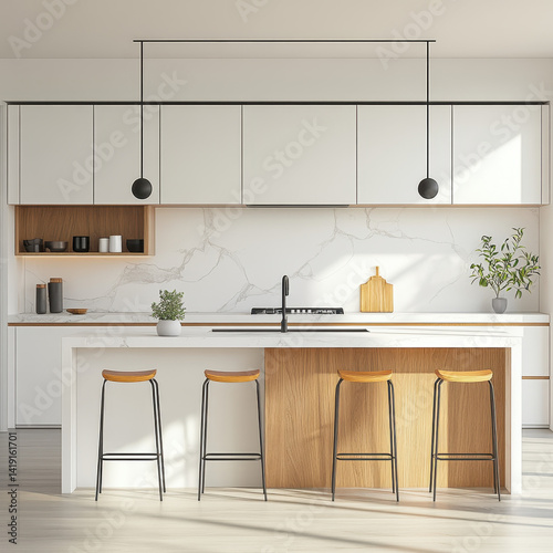 Modern Minimalist Kitchen with Sleek Design and Natural Elements