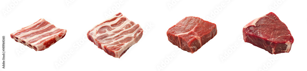 Assorted cuts of raw meat variety, preparation isolated , cut out transparent Assorted cuts of raw meat variety, preparation isolated , cut out transparent