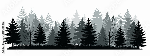 Pine tree vector set coniferous woods silhouette and nature scene