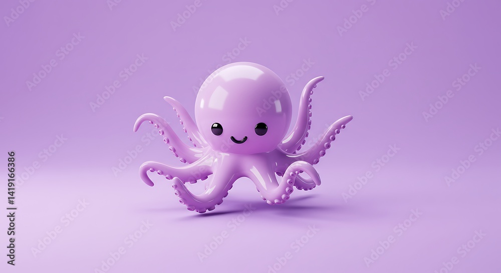 Fototapeta premium Purple Octopus Cartoon 3d Render