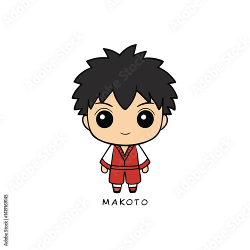 Cute anime boy character in traditional clothes