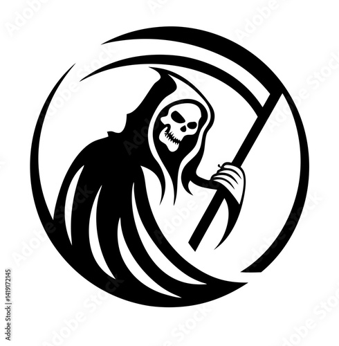 black and white svg vector, Halloween grim reaper icon