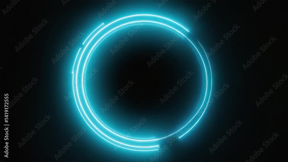 Neon Circle Frame, Abstract Graphic, Empty Space, Digital Art, Background, Template
