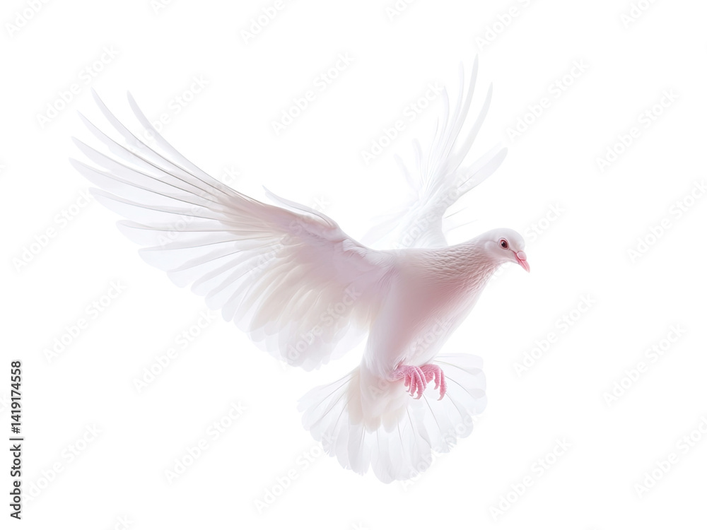 Obraz premium Majestic White Dove in Flight Graceful Wings Soaring High Purity Peace Symbol