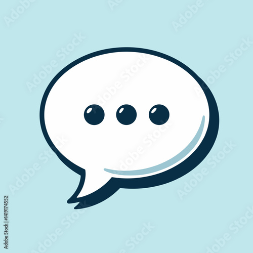 Speech Bubble Icon with Dots on Light Blue Background  