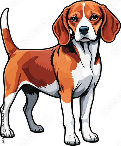 Red and White Beagle Dog Illustration – Perfect for Pet Prints, Stickers, and Dog Art