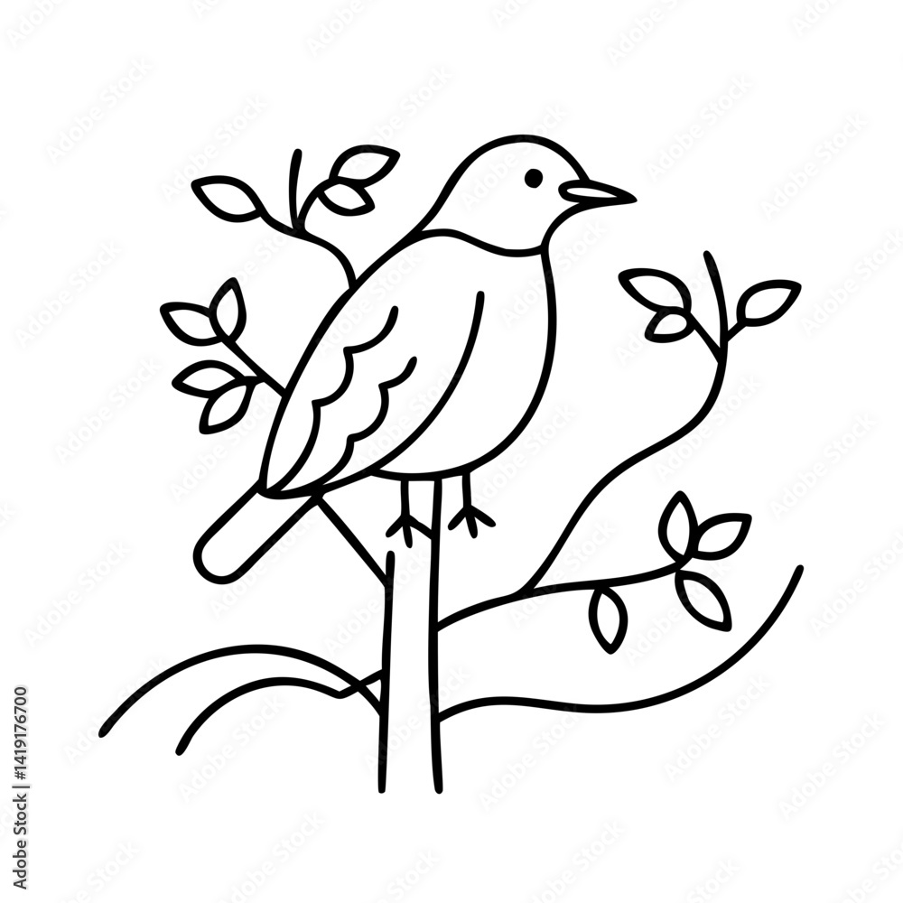 Obraz premium bird in a tree icon, bird in a tree line art - simple line art of bird in a tree, perfect for bird in a tree logos and icons