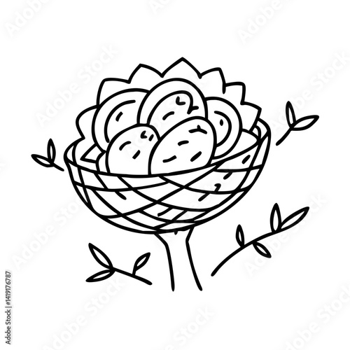 bird nest in a tree icon, bird nest in a tree line art - simple line art of bird nest in a tree, perfect for bird nest in a tree logos and icons