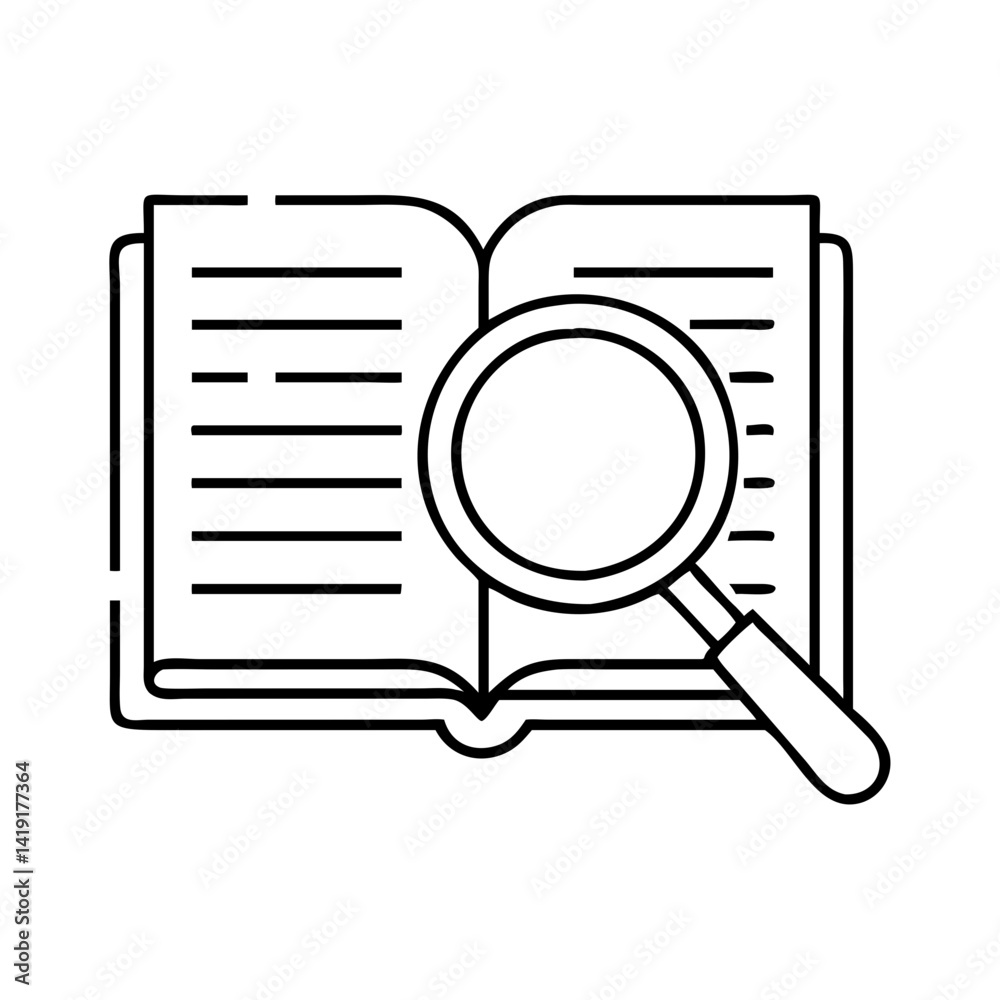 book and magnifying glass icon, book and magnifying glass line art - simple line art of book and magnifying glass, perfect for book and magnifying glass logos and icons book and magnifying glass icon, book and magnifying glass line art - simple line art of book and magnifying glass, perfect for book and magnifying glass logos and icons