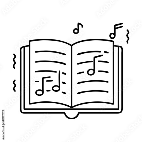 book and musical notes poetry or songbook icon