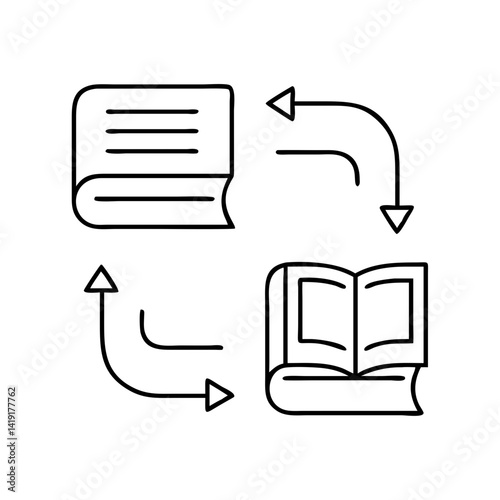 book exchange icon, book exchange line art - simple line art of book exchange, perfect for book exchange logos and icons