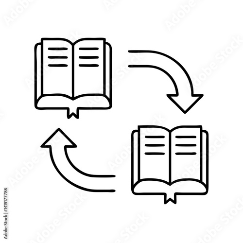 book exchange icon, book exchange line art - simple line art of book exchange, perfect for book exchange logos and icons