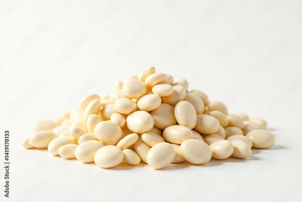 Pile of white beans against bright white backdrop, pulse, white Pile of white beans against bright white backdrop, pulse, white