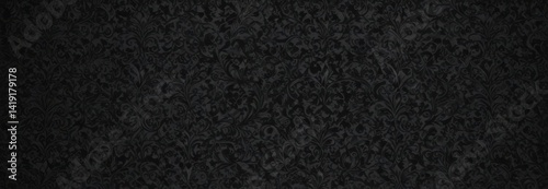 Obraz na płótnie Black gothic damask wallpaper; swirling vines & intricate floral details create a seamless design , shadow, repeat w salonie