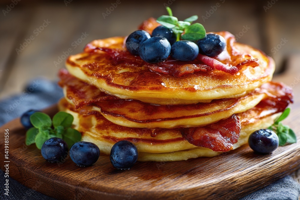 Stack of pancakes with blueberries and syrup Stack of pancakes with blueberries and syrup