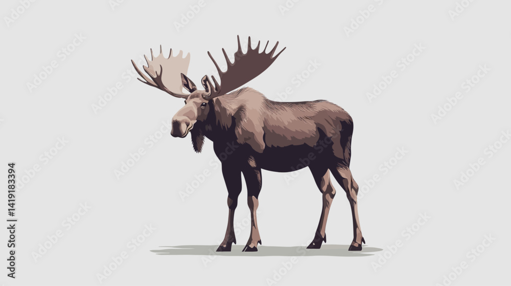 Obraz premium stylized illustration of a moose depicted in profile against a light grey background. The moose is rendered in soft brown tones to show off its fur and stance.